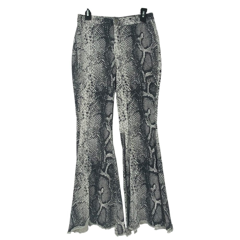 Peach Love California snake skin print stretchy bellbottom pants high waist